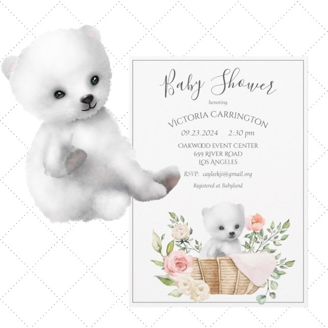 Invitation Baby Shower ours polaire aquarelle (Créateur téléchargé)