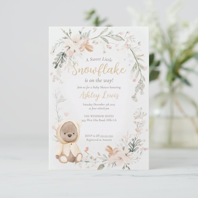 Invitation Baby shower ours polaire aquarelle d'hiver (Debout devant)