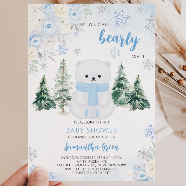Invitation Baby Shower Ours Polaire Bleu (Créateur téléchargé)
