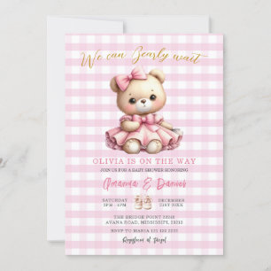 Invitation Baby shower Ours Rose En vichy peut attendre préma