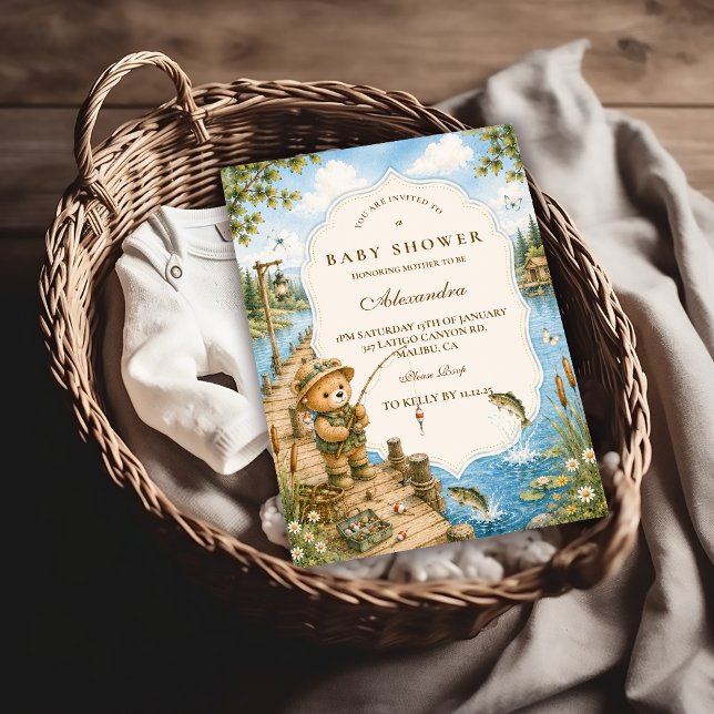 Invitation Baby Shower Ours Rustique Pêche (Créateur téléchargé)
