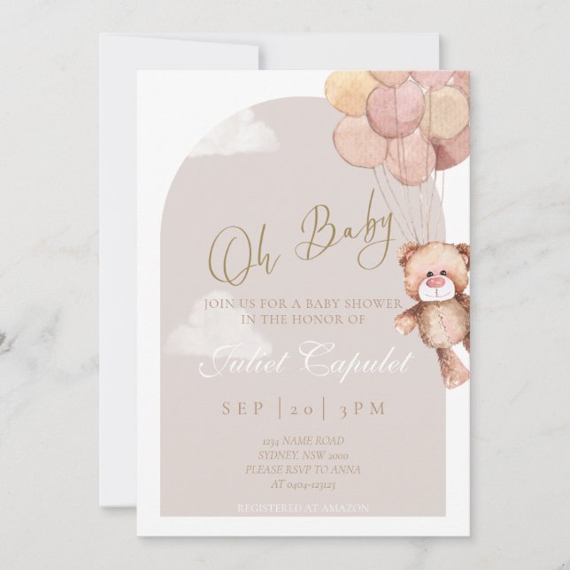 Invitation Baby shower Ours Teddy (Devant)