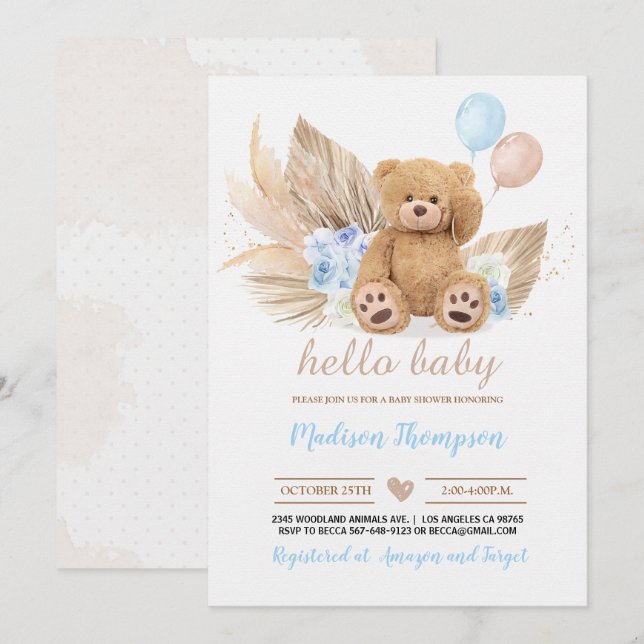 Invitation Baby shower Ours Teddy (Devant / Derrière)