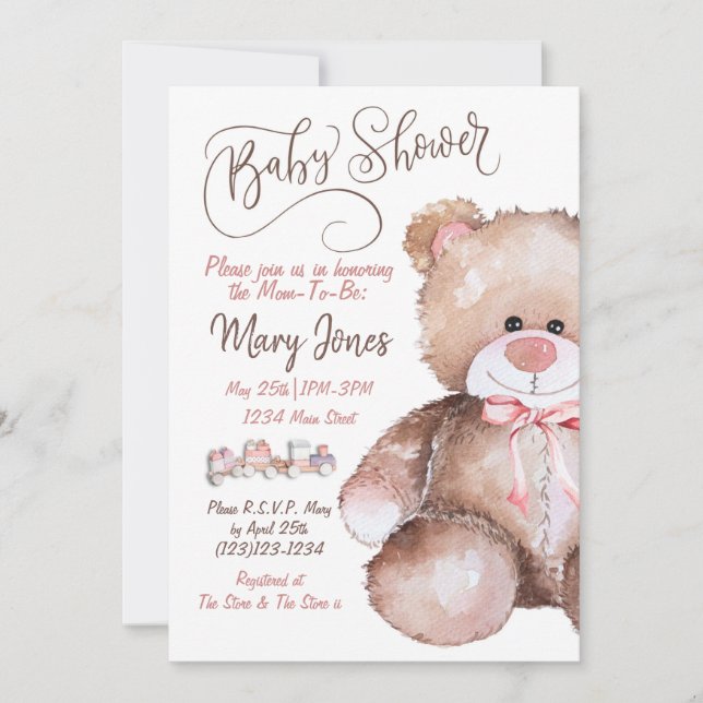 Invitation Baby shower Ours Teddy (Devant)