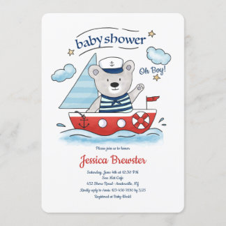 Invitation Baby Shower Ours Teddy Bear à la voile