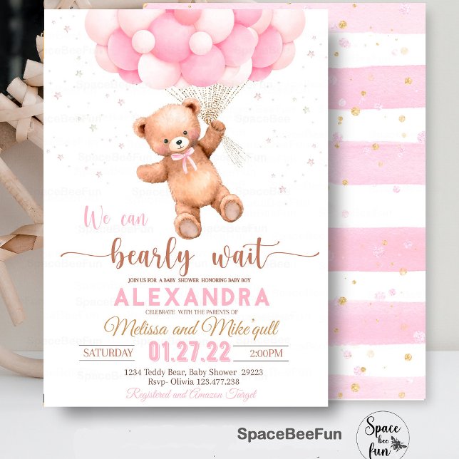 Invitation Baby shower Ours Teddy On Peut Bearly W (Teddy Bear baby shower girl,Baby Shower bear invitation,boho bohemian bear,We Can Bearly Wait invite)