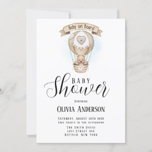 Invitation Baby shower Ours Teddy Tan Hot Air