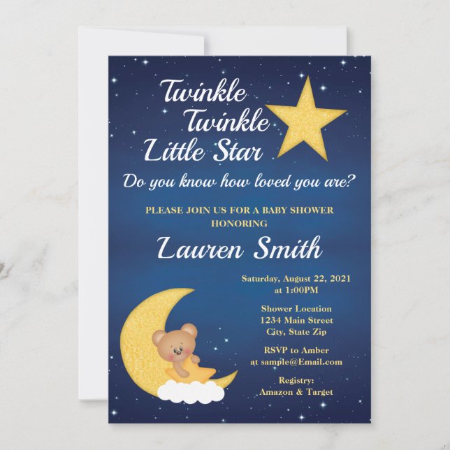 Invitation Baby shower Ours Twinkle Little Star (Devant)