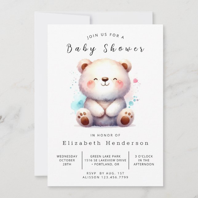 Invitation Baby shower Ours unique Whimsical (Devant)