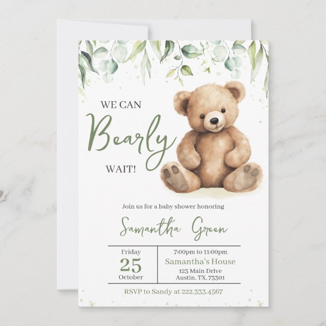 Invitation Baby shower Ours verdoyant (Devant)