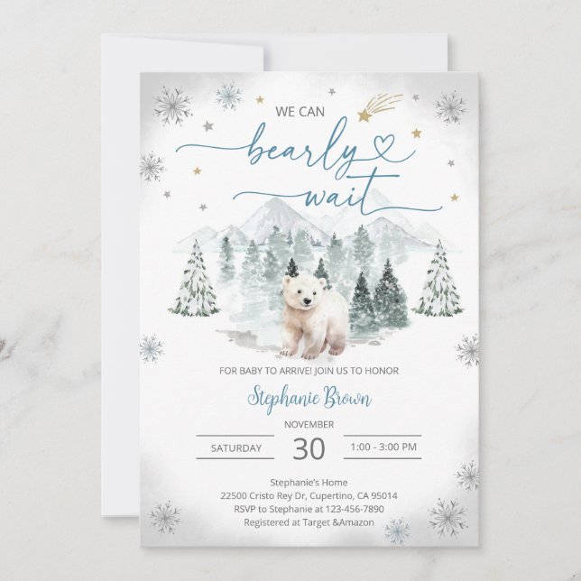 Invitation Baby Shower Ourseau Polaire (Devant)