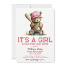 Baby Shower Ourson Baseball Aquarelle Fille
