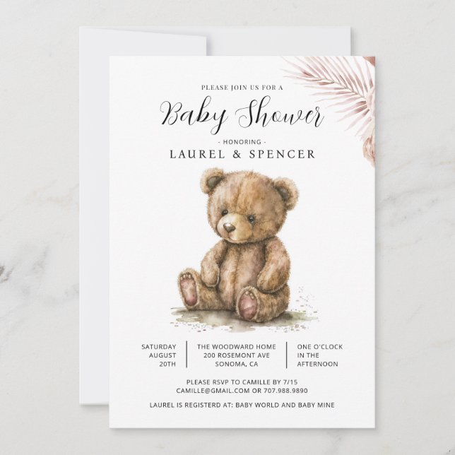 Invitation Baby Shower Ourson Bohème (Devant)