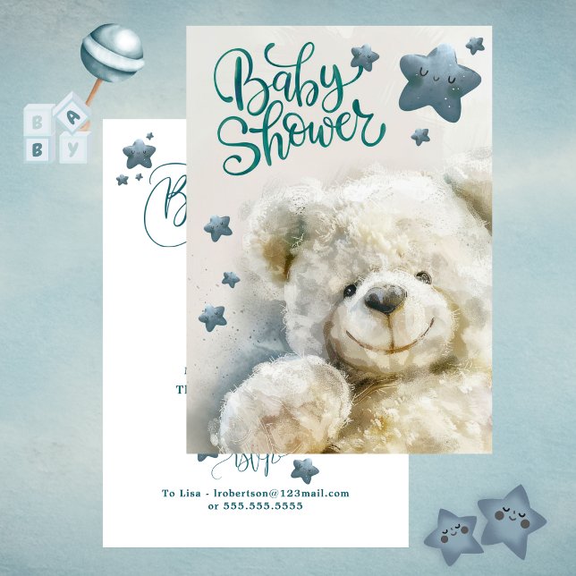 Invitation Baby Shower Ourson Mignon  (Cute Teddy Bear Baby Shower Invitation Teal)