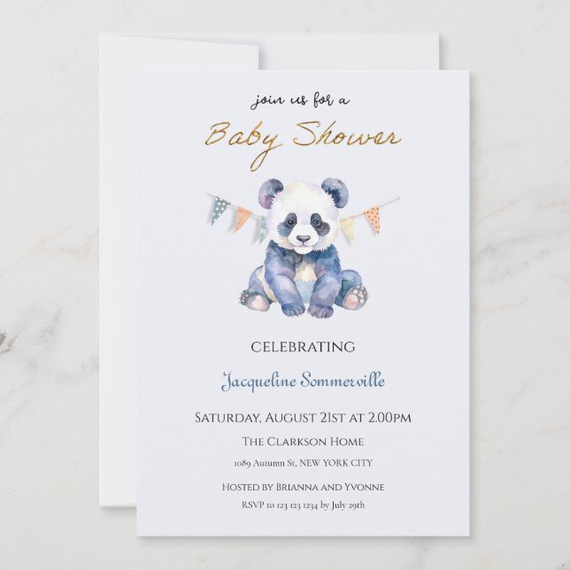 Invitation Baby-Shower ourson panda (Devant)