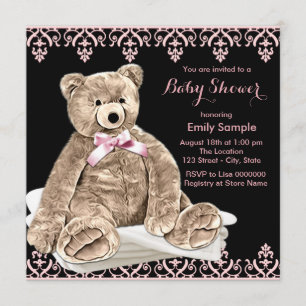 Invitation Baby shower Ourson Rose