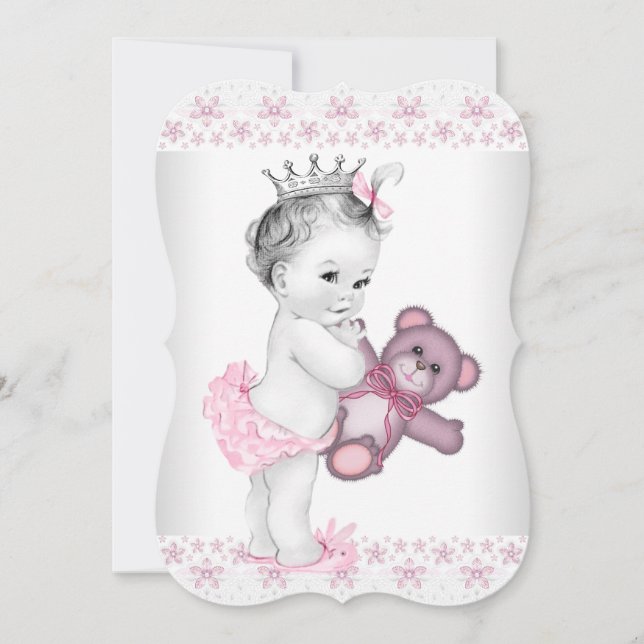 Invitation Baby shower Ourson Rose Princesse (Devant)