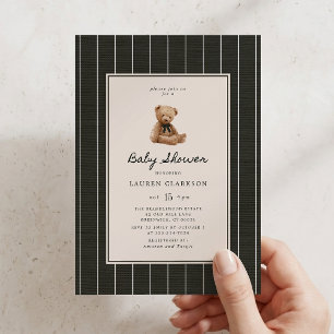 Invitation Baby-Shower Ourson Vintage Rayures Prépa