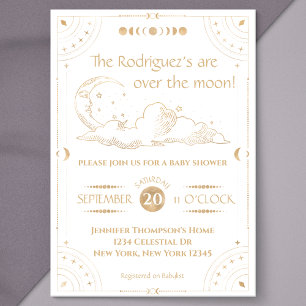 Invitation baby shower "Over the Moon" Céleste Lune et étoile