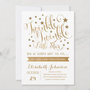 Invitation Baby Shower Pailleté Doré Twinkle Twinkle Little S