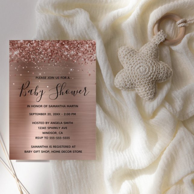 Invitation Baby Shower Pailleté Rose Gold (Rose Gold Glitter Glam Baby Shower Invite)