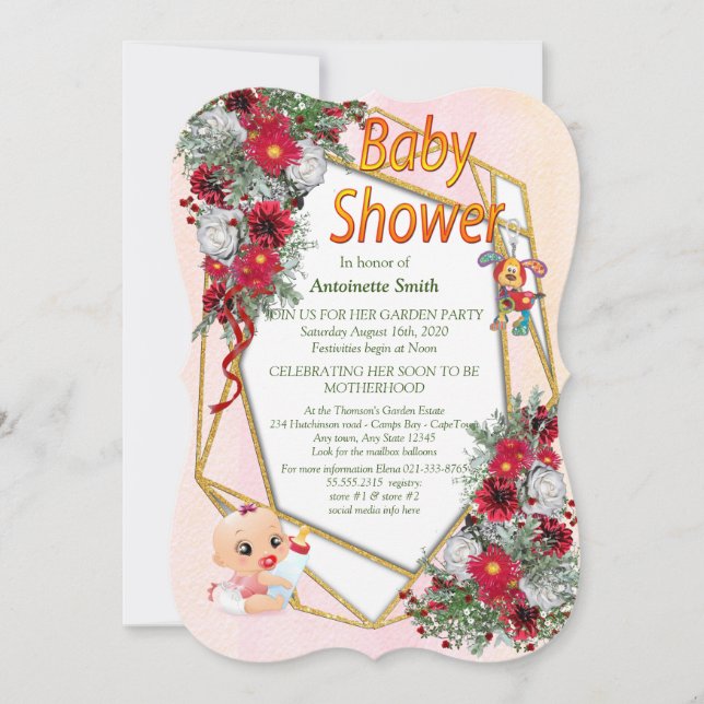 Invitation Baby shower Paillette Or Géométrique (Devant)