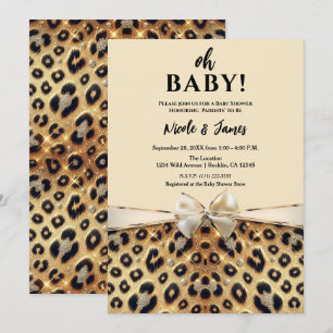 Invitation Baby Shower Paillettes Imprimé Léopard Glamour