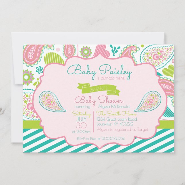 Invitation Baby shower Paisley (Devant)