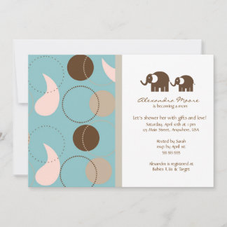 Invitation Baby shower Paisley & Elephants