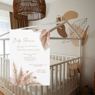 Invitation Baby shower Pampas aux tons neutres