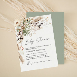 Invitation Baby shower pampas herbe moderne élégant sauge ver