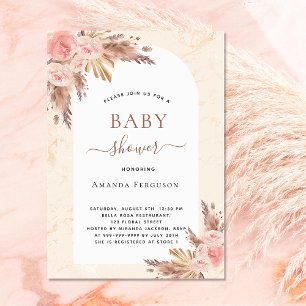 Invitation Baby shower pampas herbe rose or rousse rose boho