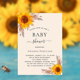 Invitation Baby shower pampas herbe tournesol luxe