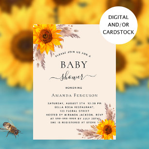 Invitation Baby shower pampas herbe tournesol rousse