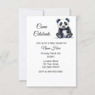 Invitation Baby shower Panda aquarelle simple