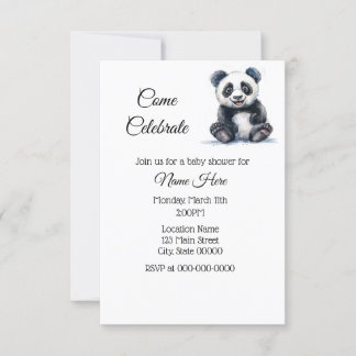 Invitation Baby shower Panda aquarelle simple