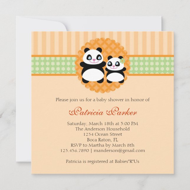 Invitation Baby shower Panda Bear Unisex (Devant)