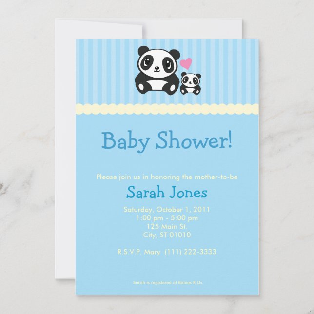 Invitation Baby shower Panda - Bleu (Devant)