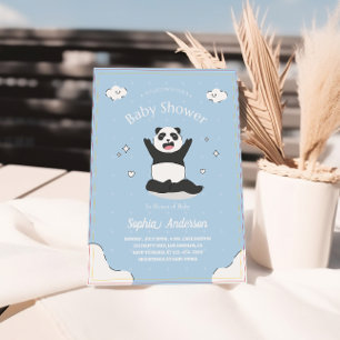 Invitation Baby shower Panda Bleu Cute - Baby shower modifiab