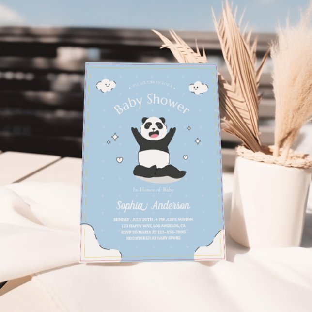 Invitation Baby shower Panda Bleu Cute - Baby shower modifiab (Créateur téléchargé)