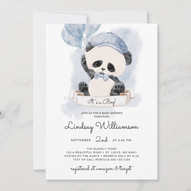 Invitation Baby shower Panda Boy (Devant)