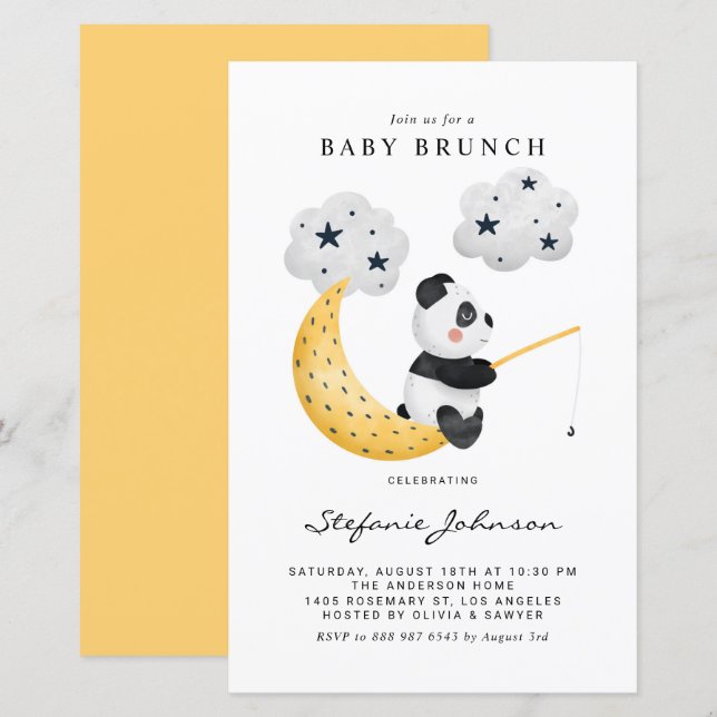 Invitation Baby shower Panda de pêche aquarelle (Devant / Derrière)