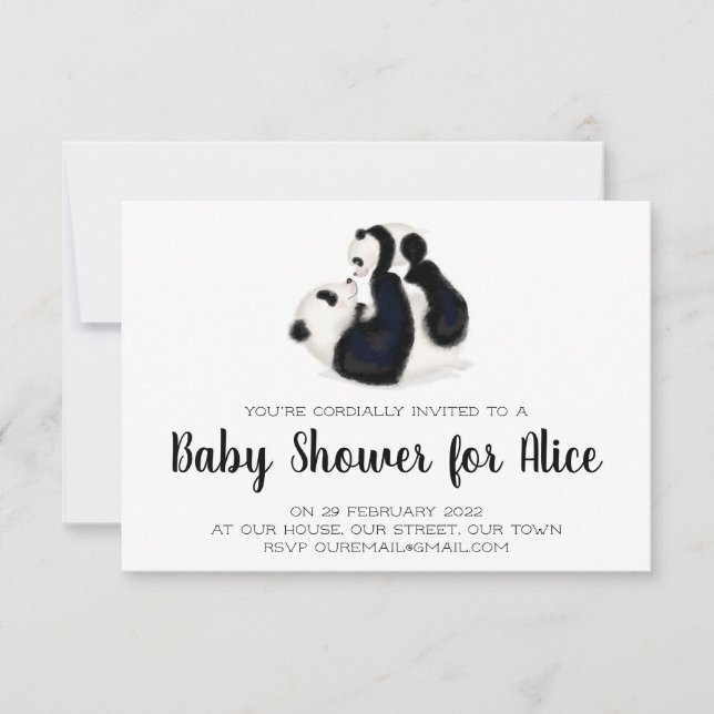 Invitation baby shower Panda et petits (Devant)