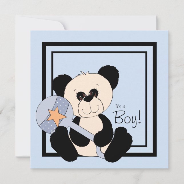 Invitation Baby shower Panda noir et bleu (Devant)