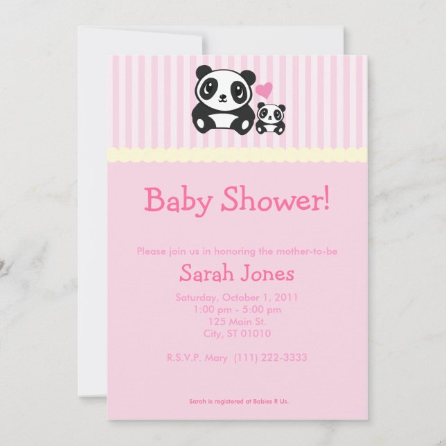 Invitation Baby shower Panda - Rose (Devant)