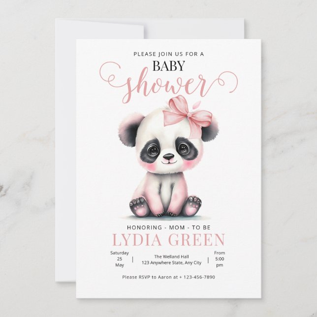Invitation Baby shower Panda verdure Fille (Devant)