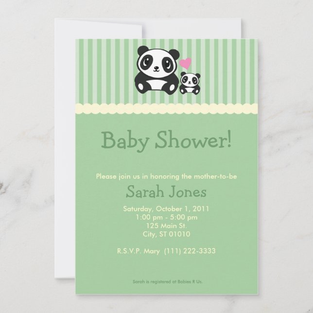 Invitation Baby shower Panda - Vert (Devant)