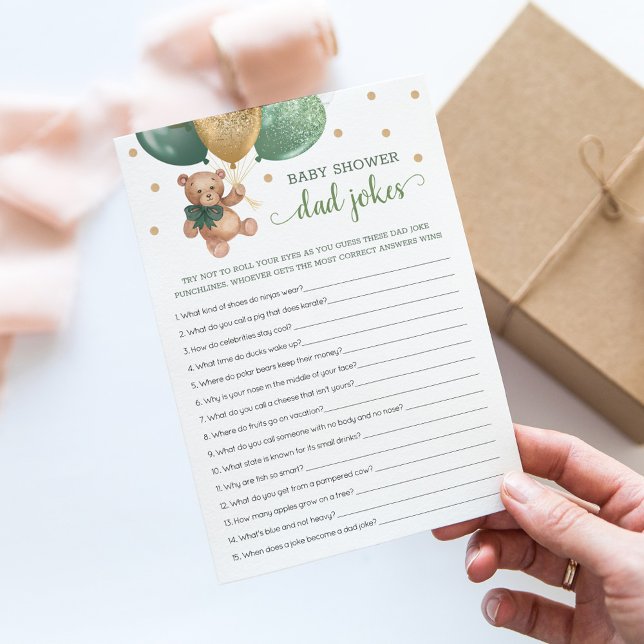 Invitation Baby shower Papa Blagues Jeu Green Teddy Bear Card (Créateur téléchargé)