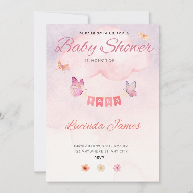 Invitation Baby shower papillon (Devant)