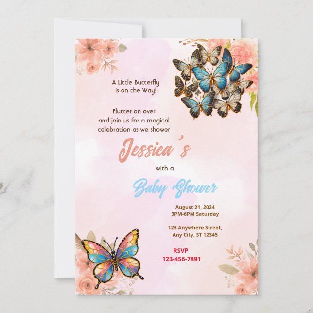 Invitation Baby shower papillon (Devant)